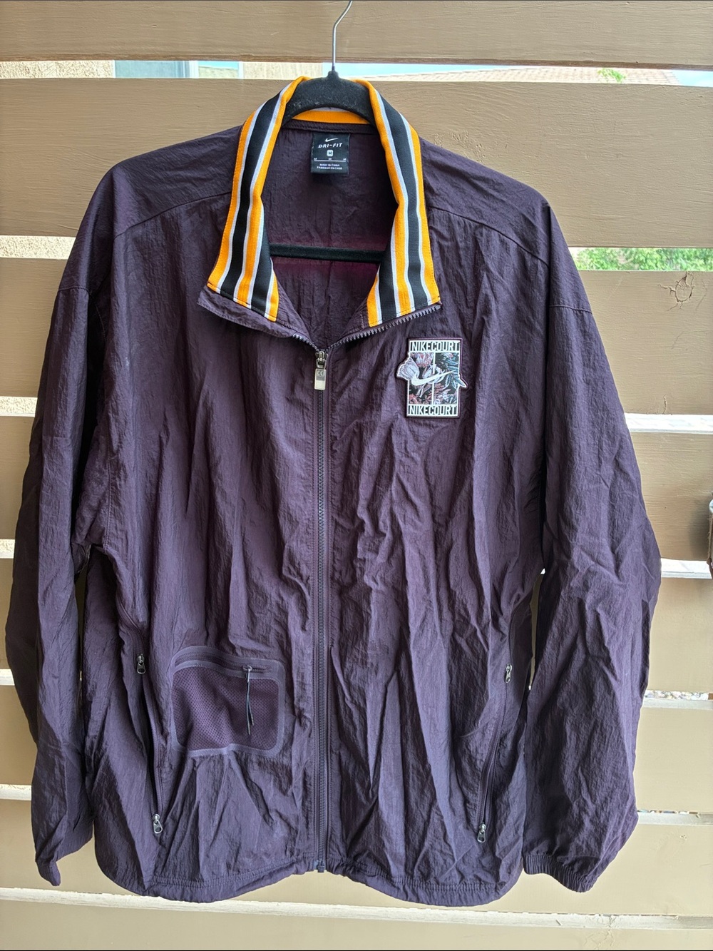 Nike Men's Dark Purple Lightweight Zip Jacket with Striped Collar